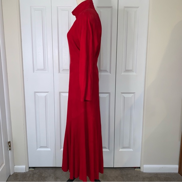Vintage 80s Vakko Sz10 red 100% suede leather fully lined dress - Picture 4 of 14